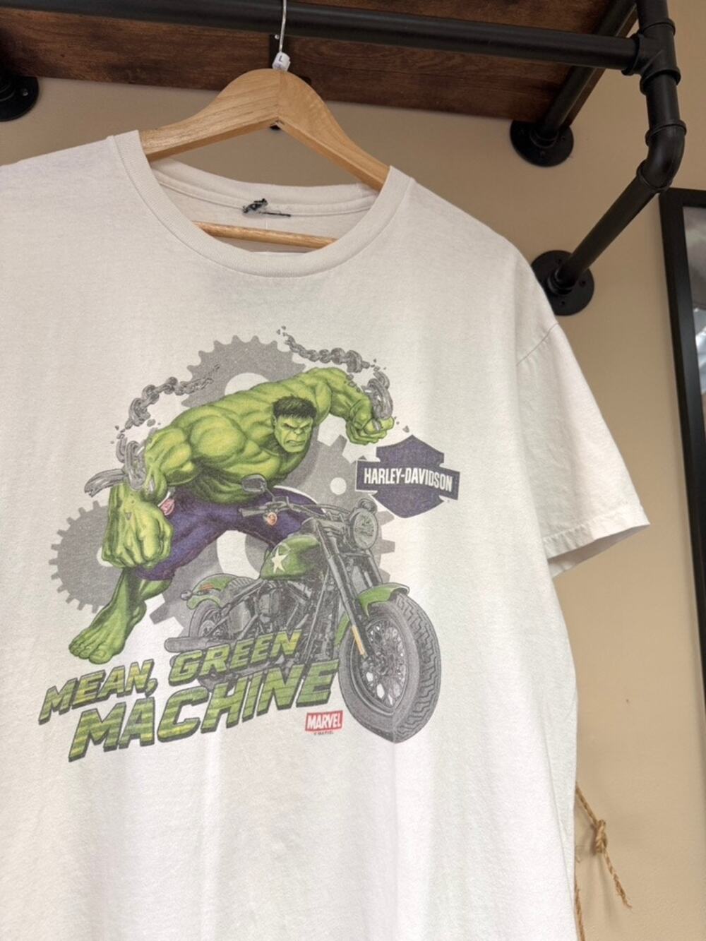 2010s Harley Davidson Hulk Mean Green Machine Y2K Vintage Tee Shirt Marvel